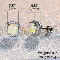 Silver Color Round Wedding Jewelry Stud Earrings with White Fire Opal Stone 601
