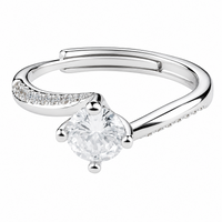 Women Zircon Engagement Ring Brilliant Solitaire Twisted Band Adjustable 1668