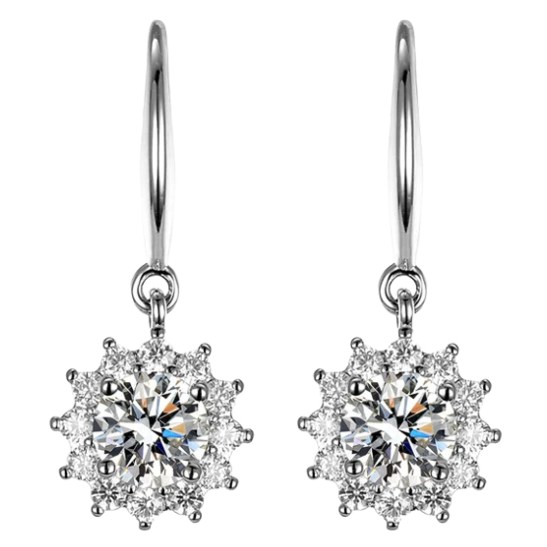 925 Sterling Silver Round Zircon Sun flower Drop Earrings Women Jewelry 296