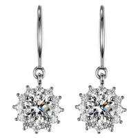 925 Sterling Silver Round Zircon Sun flower Drop Earrings Women Jewelry 296
