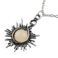 Sunburst Pendant Necklace – Round Yellow Cabochon Centre, Dark Oxidised 1316