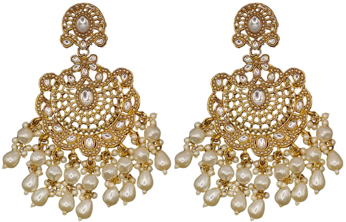 Elegant Bollywood Inspired Gold Kundan Earrings - Traditional Indian Jewelry 212