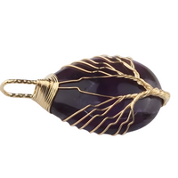 Gold Amethyst Tree Of Life Pendant Necklace Women Oval Gemstone Statement 1342