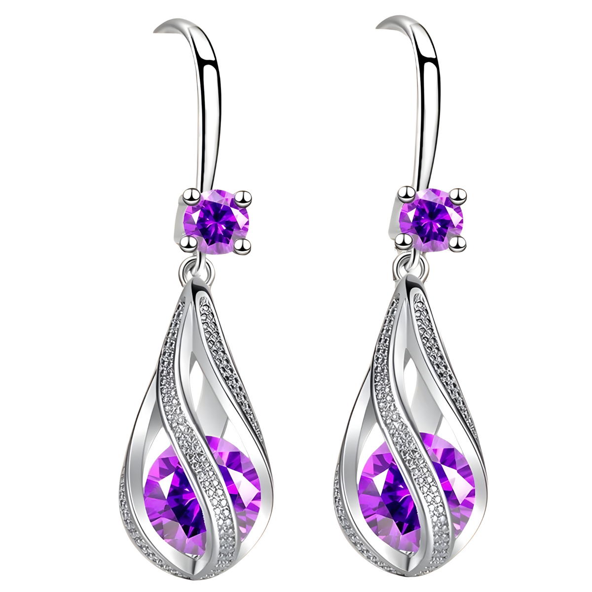 Luxury Purple Crystal Drop Earrings for Women Silver-Plated Alloy Dangle  1434