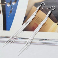 Long Silver Tassel Drop Earrings Women Multi-Strand Stainless Steel & Zinc 1001