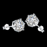 Silver-Plated CZ Solitaire Stud Earrings Women – Classic 6-Prong Round Cubic 988