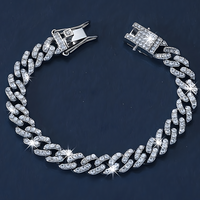 Silver Cuban Link Bracelet Women Iced  Rhinestone Chain Bracelet Adjustable 695