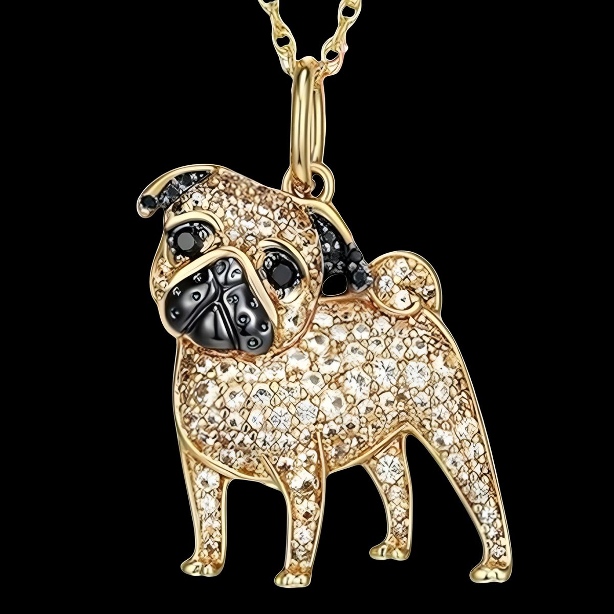 Gold-Plated Pug Pendant Necklace with Crystal Pavé Accent, Animal Charm B255