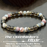 Botswana Agate & Smoky Quartz Beaded Bracelet For Women Gold Tone Plate 1402
