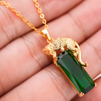 Elegant Leopard Pendant Necklace for Women Gold-Tone Alloy Large Rectangular 576
