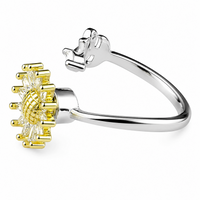 Two Tone Sunflower Ring Adjustable Open Ring with Clear Marquise Stone 1586
