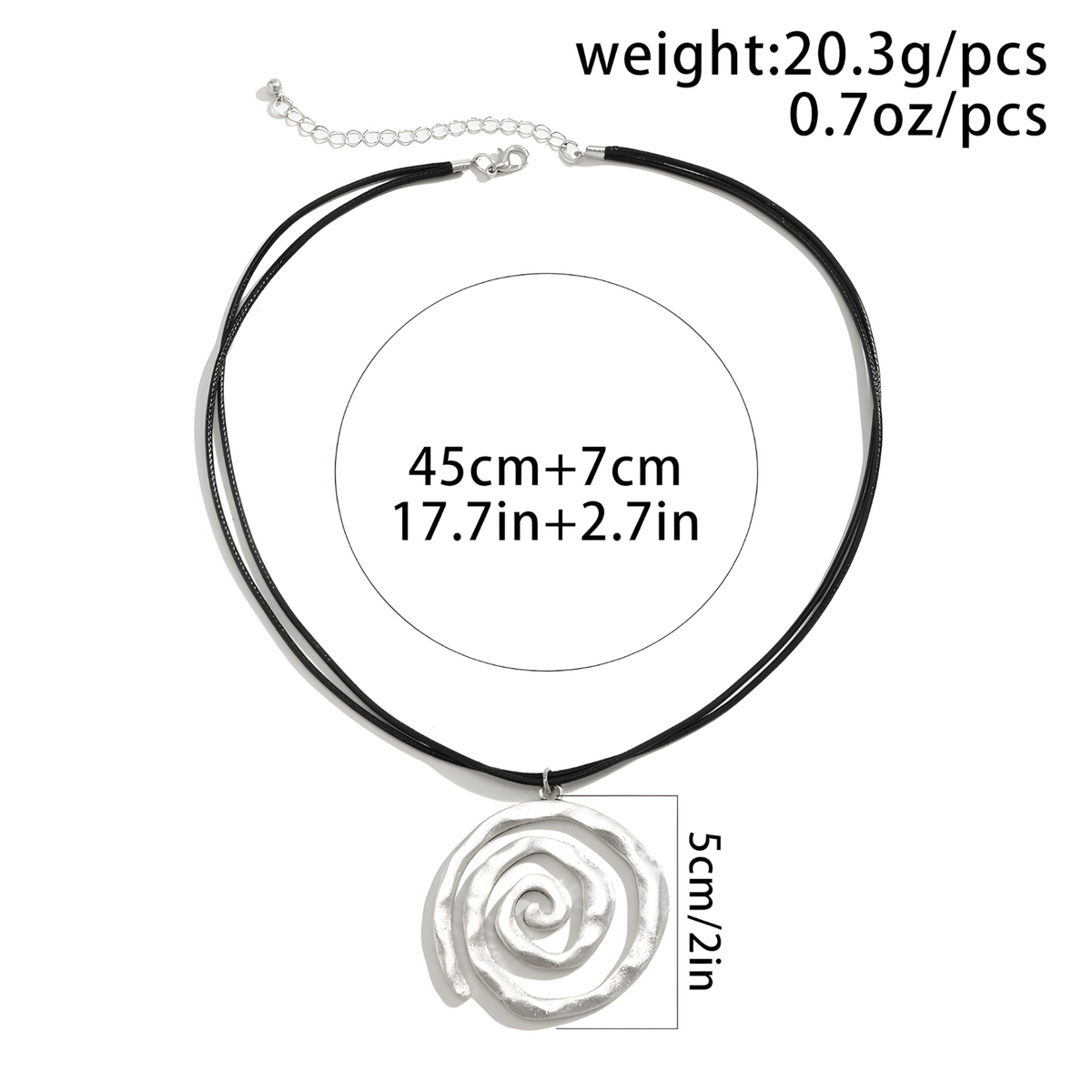 Spiral Pendant Necklace - Rhodium-Plated Base Metal Spiral Charm on Black 1492