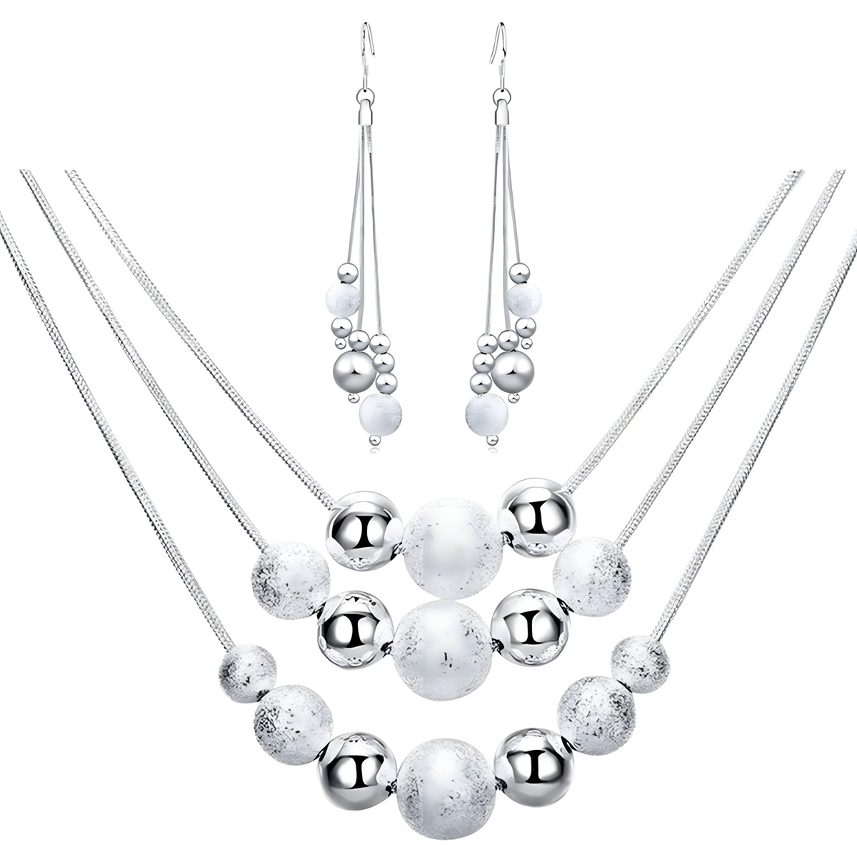 Frosted Bead 925 Sterling Necklace Women – Silver-Tone Snake Chain Jewelry 679