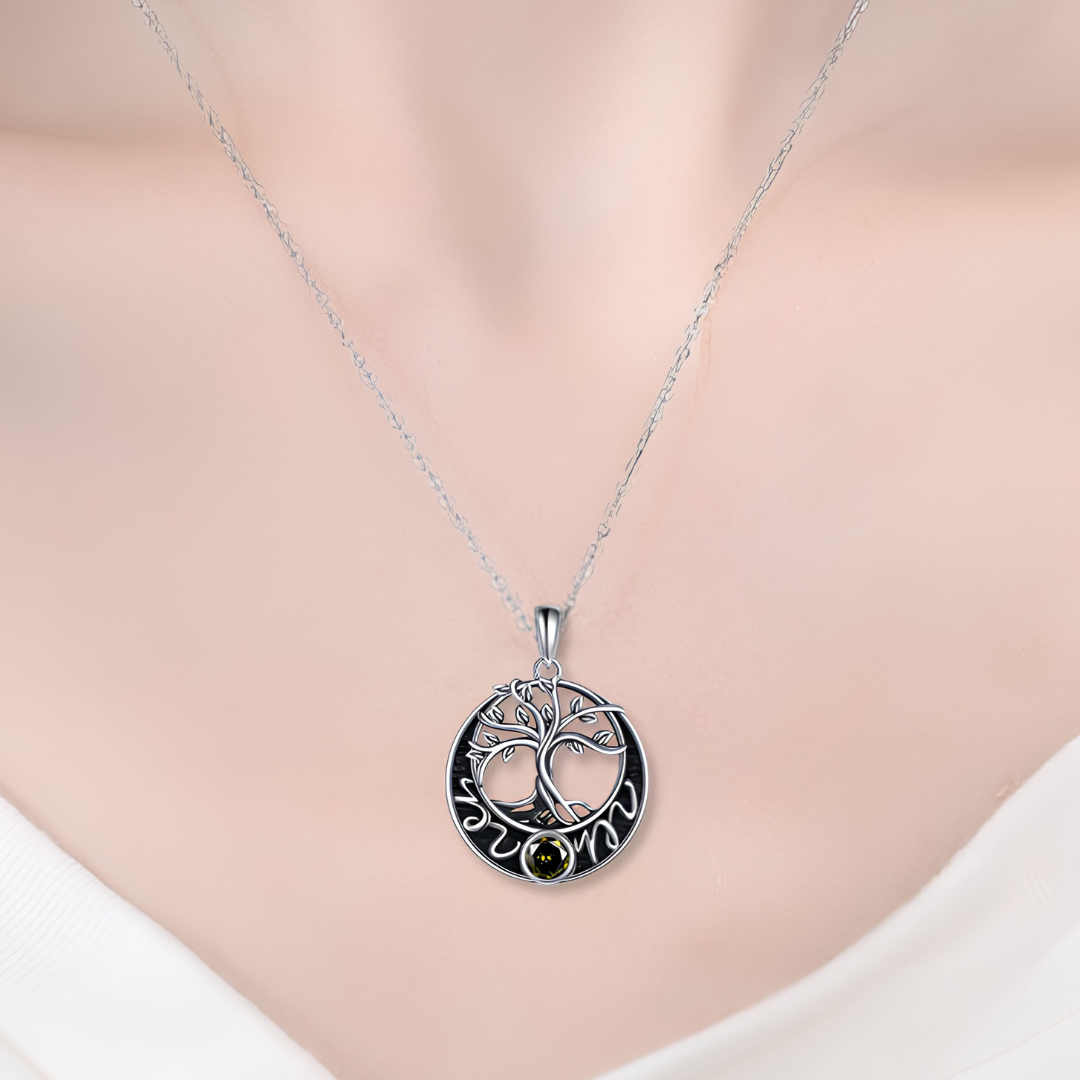 Tree Of Life Necklace Round Pendant Necklace Women’s Silver Tone Family Tree B26