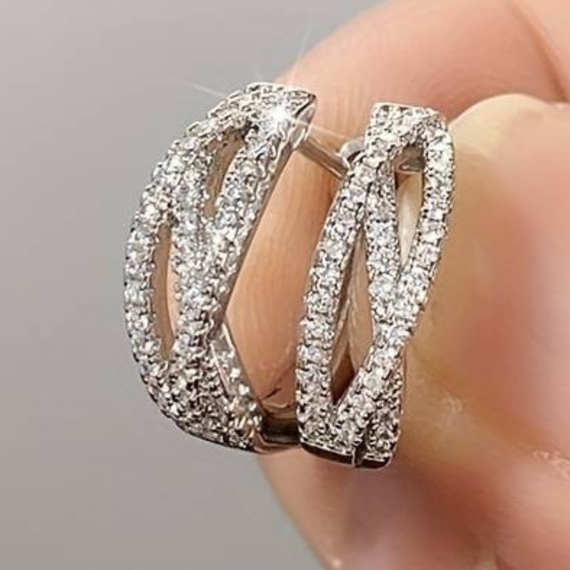 Silver-Plated Streamlined Hoop Earrings Cubic Zirconia, 1.5cm Elegant Twist 158
