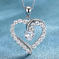Luxury Paved Heart Necklace - Dazzling Cubic Zirconia Silver Tone for Women B72