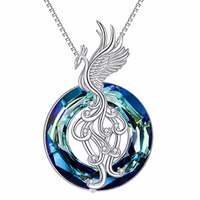 Blue Fire Phoenix Necklace for Women Girls, Ocean Crystal Rebirth Pendant 1393