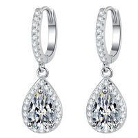 Women’s Rhodium-Plated Alloy Pear Cut Cubic Zirconia Drop Earrings Halo 1445