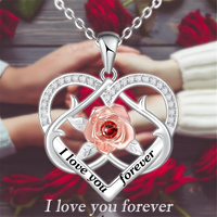 Rose Heart ‘I Love You Forever’ Necklace for Women –Zinc Alloy Double Heart 1157