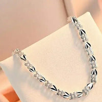 925 Sterling Silver Floral Link Bracelet for Women with Heart Charm, Elegant 414
