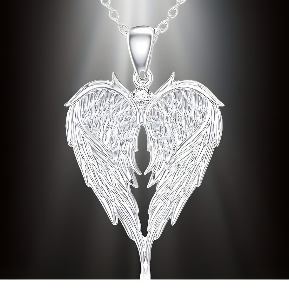 Angel Wings Heart Pendant Necklace 45cm+5cm Adjustable Chain Winged Heart 1484