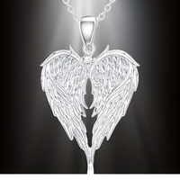 Angel Wings Heart Pendant Necklace 45cm+5cm Adjustable Chain Winged Heart 1484