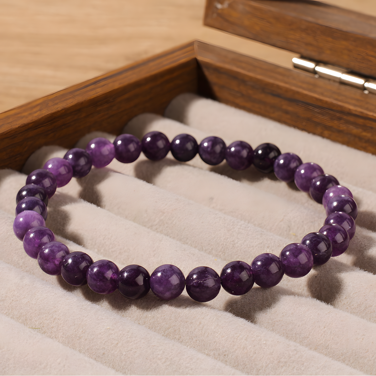 Amethyst Bracelet-8mm Natural Amethyst Round Crystal Beads Stretch Bracelet 1497