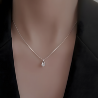 Silver-Tone Water Drop Zircon Necklace for Women – Elegant Crystal Pendant 823