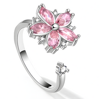 925 Sterling Silver Pink Zircon Rotatable Flower Adjustable Ring Spinning 365