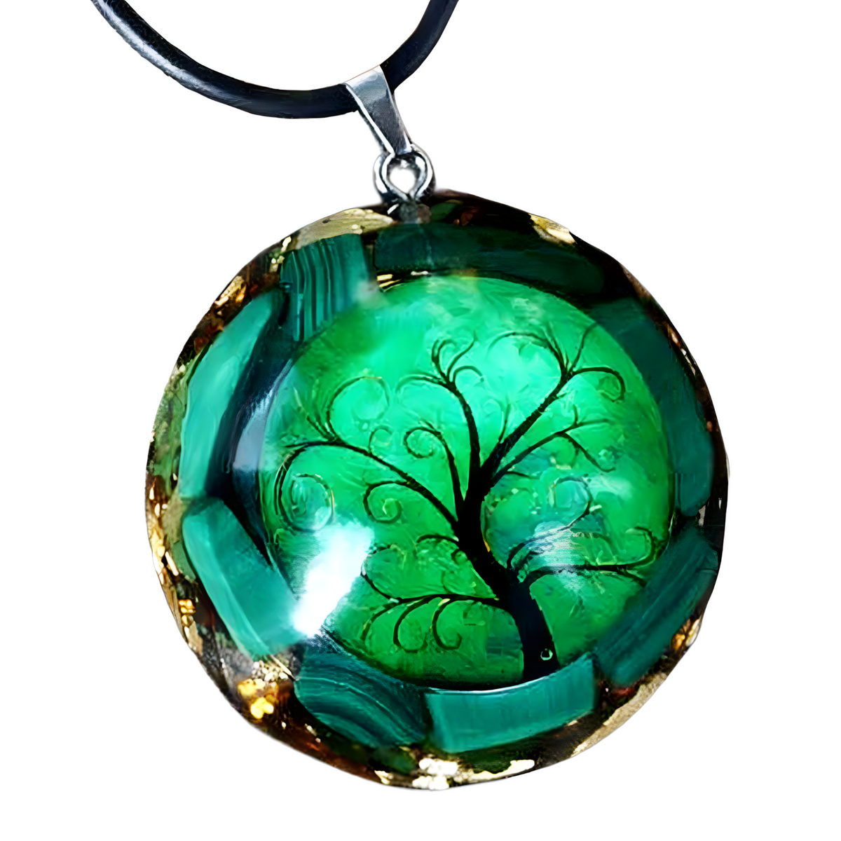 Orgonite Energy Pendant Green Malachite Tree Of Life Necklace –Resin Orgone 1075
