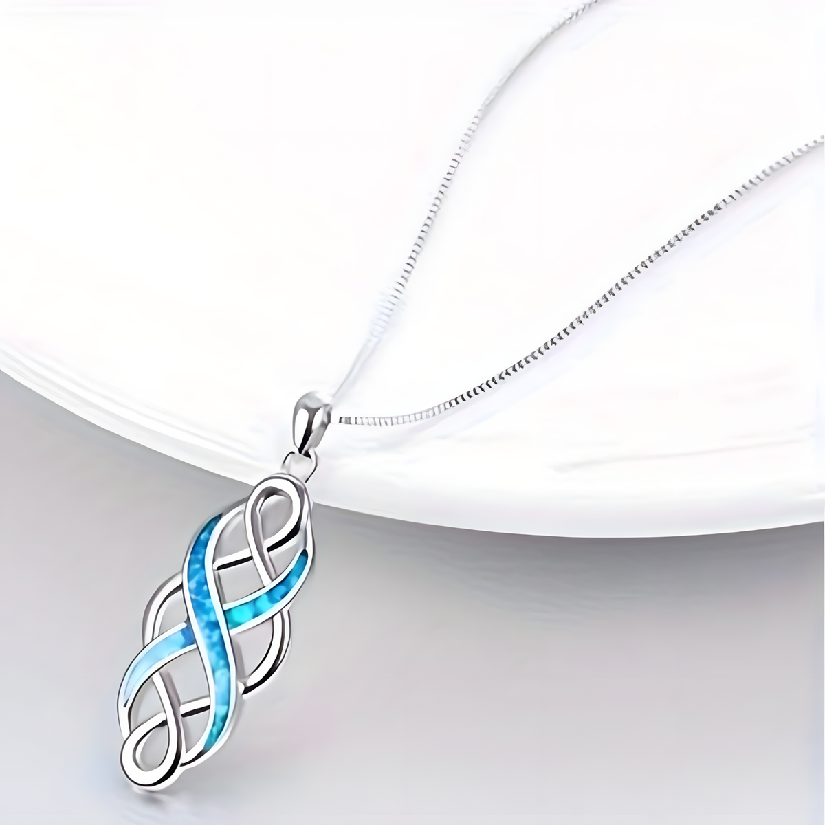 Infinity Knot Pendant Necklace, Geometric Silver Plated Chain, Huitan Twist 603