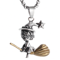 Witch Broom Pendant Necklace Unisex Zinc Alloy Magic Girl Charm, Vintage 1233
