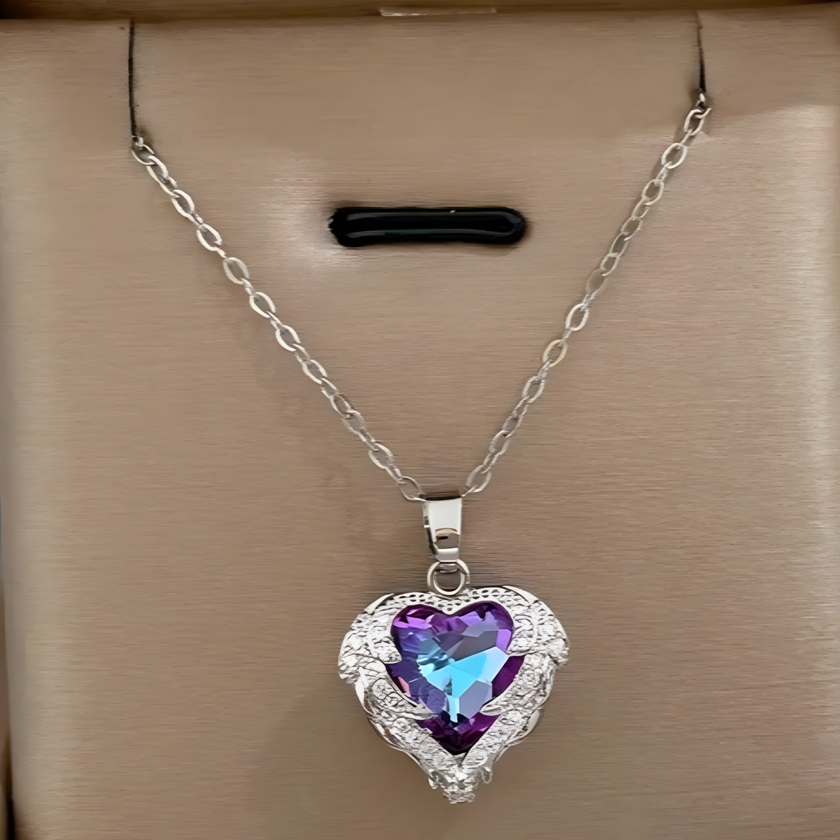 Heart Pendant Necklace for Women, Rose Gold Plated Cubic Zirconia Stainless B163