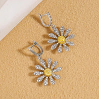 Daisy Flower Drop Earrings Women Zinc Alloy Metal Crystal Sunflower Design 1056