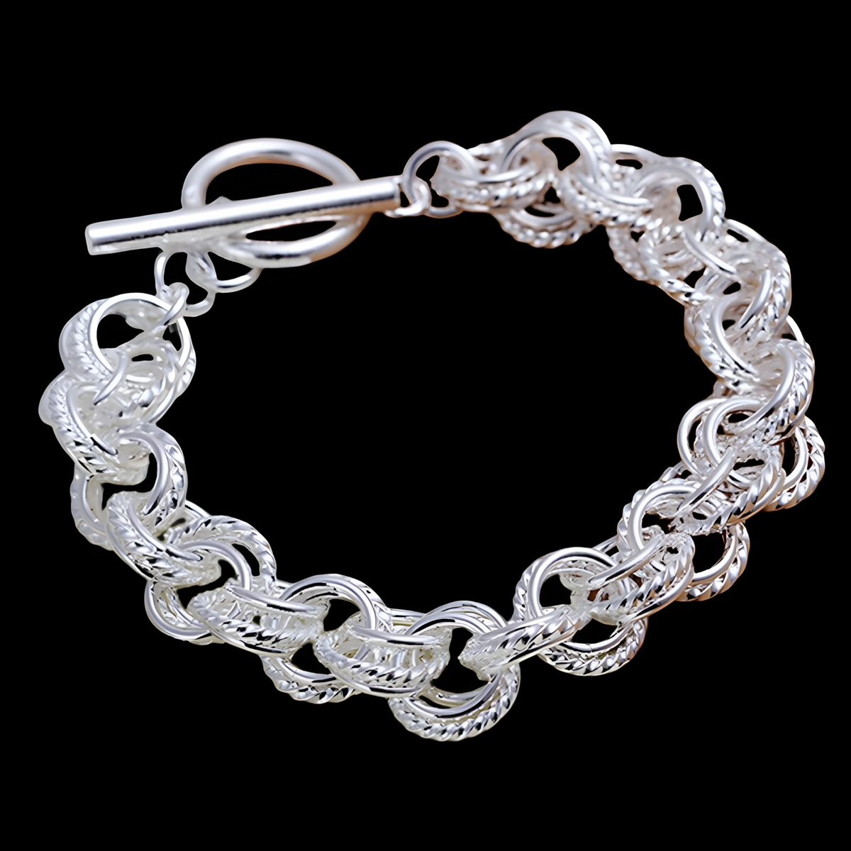 Toggle T-Bar Clasp, 8 Inch Length, 27g, Classic Round Link Charm Bracelet 1426