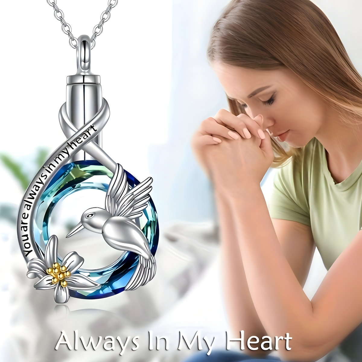 You Are Always In My Heart Memorial Hummingbird Pendant Necklace For Women 1750