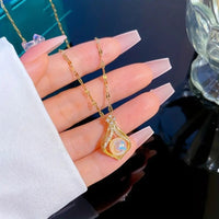 Stainless Steel Water Drop Pearl Pendant Necklace Women Fashion Clavicle 27 UK