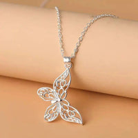 Silver Plated Butterfly Pendant Necklace for Women – Copper Alloy Filigree 1135