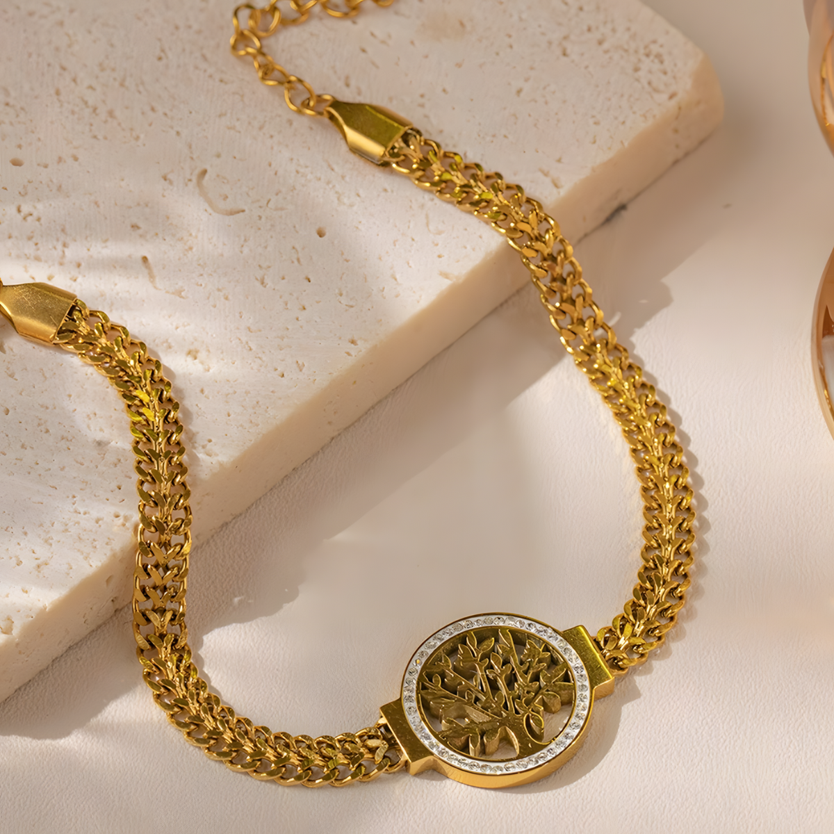 Gold Plated Stainless Steel Tree of Life Bracelet-Adjustable Mood Tracker 1141