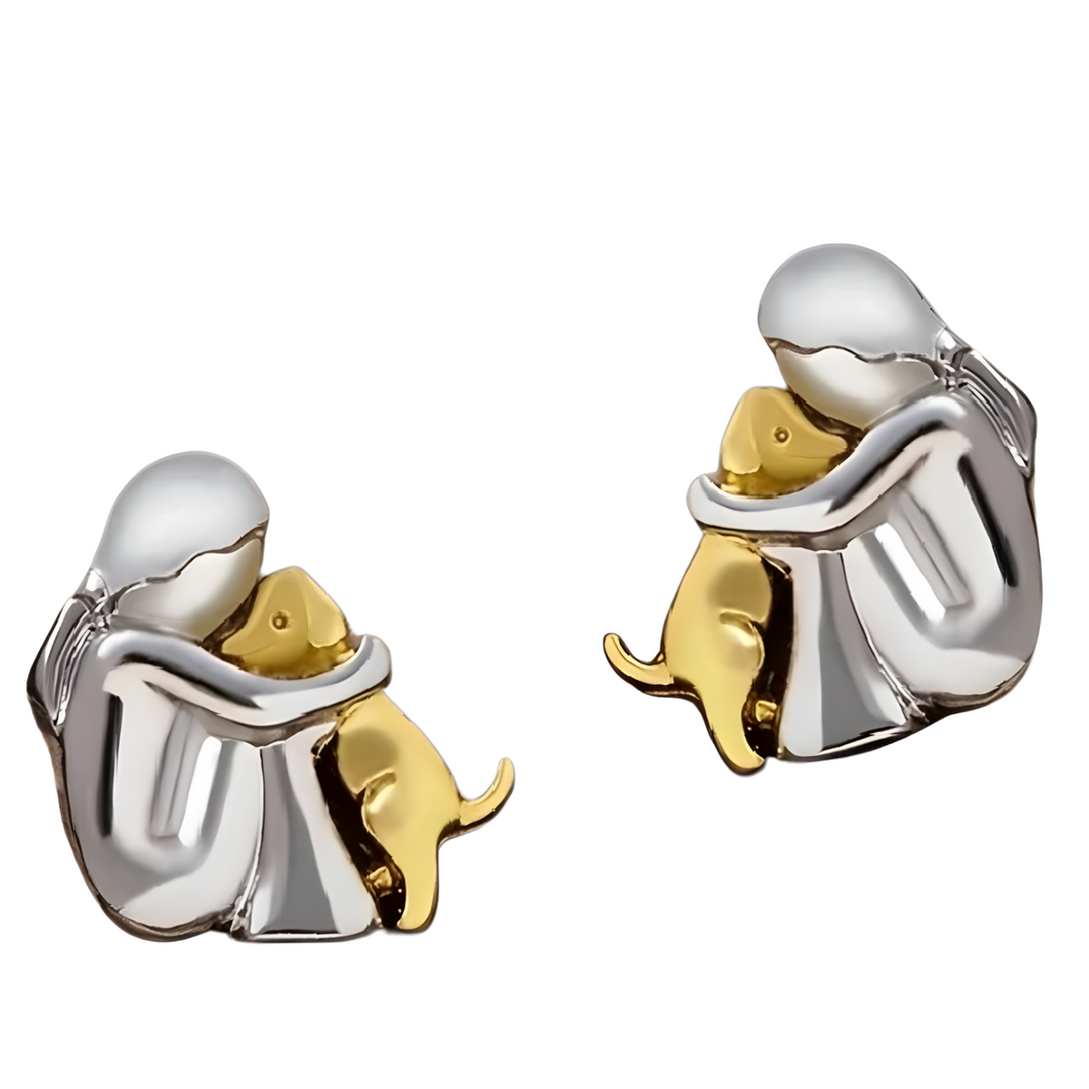 Silver Tone Hugging Dog Stud Earrings Earring Zinc Alloy Cute Animal Lover B27