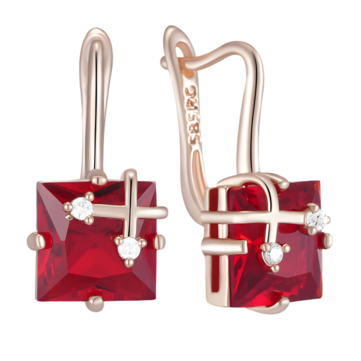 585 Rose Gold Colour Drop Earrings for Women, Copper Metal Cubic Zirconia 1296