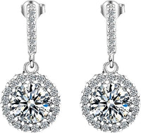 Sterling Silver Cubic Zirconia Halo Drop Earrings - 23mm Dangle Earrings 341