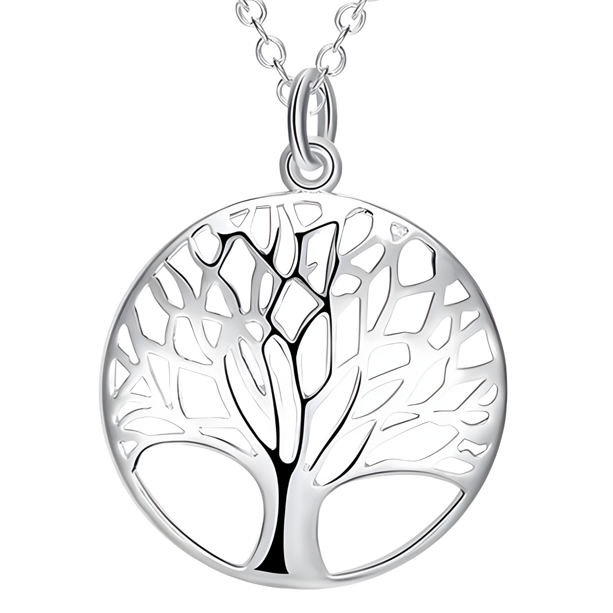 925 Sterling Silver Round Tree of Life Pendant Necklace Women, 18Inch Chain B135