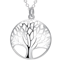 925 Sterling Silver Round Tree of Life Pendant Necklace Women, 18Inch Chain B135
