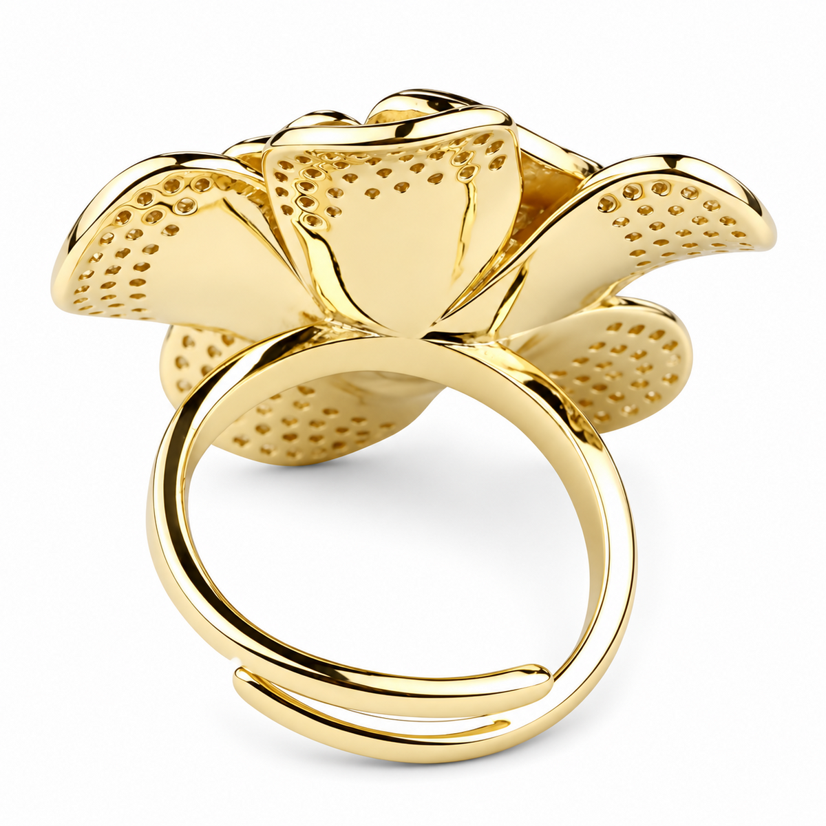 Luxury Flower Statement Ring For Women, Gold Tone Adjustable Cocktail Ring 1504
