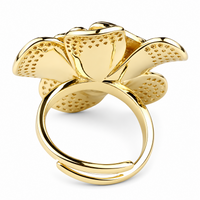 Luxury Flower Statement Ring For Women, Gold Tone Adjustable Cocktail Ring 1504