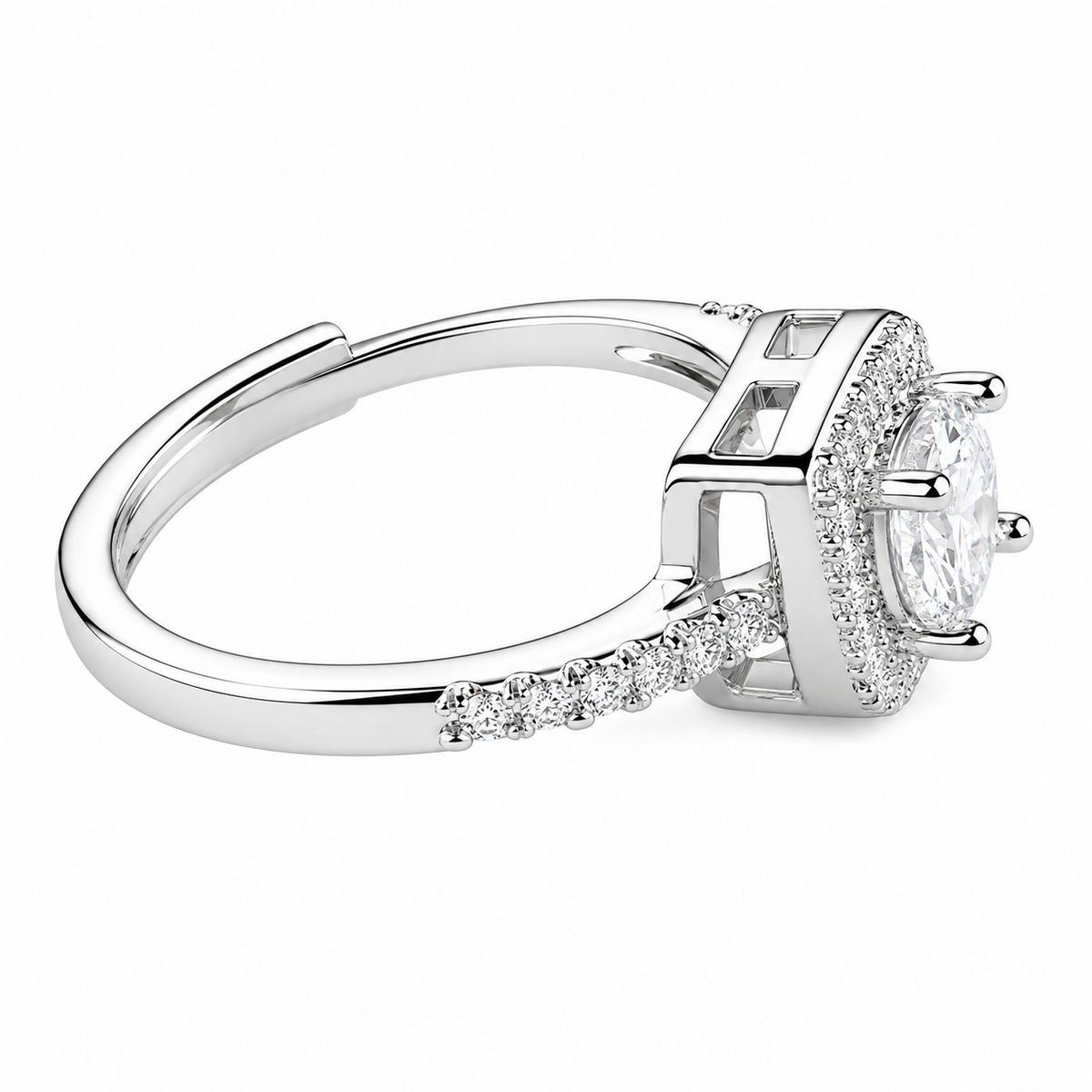 Women's Adjustable Cushion Halo Zircon Engagement Ring, Round Brilliant Cut 1610
