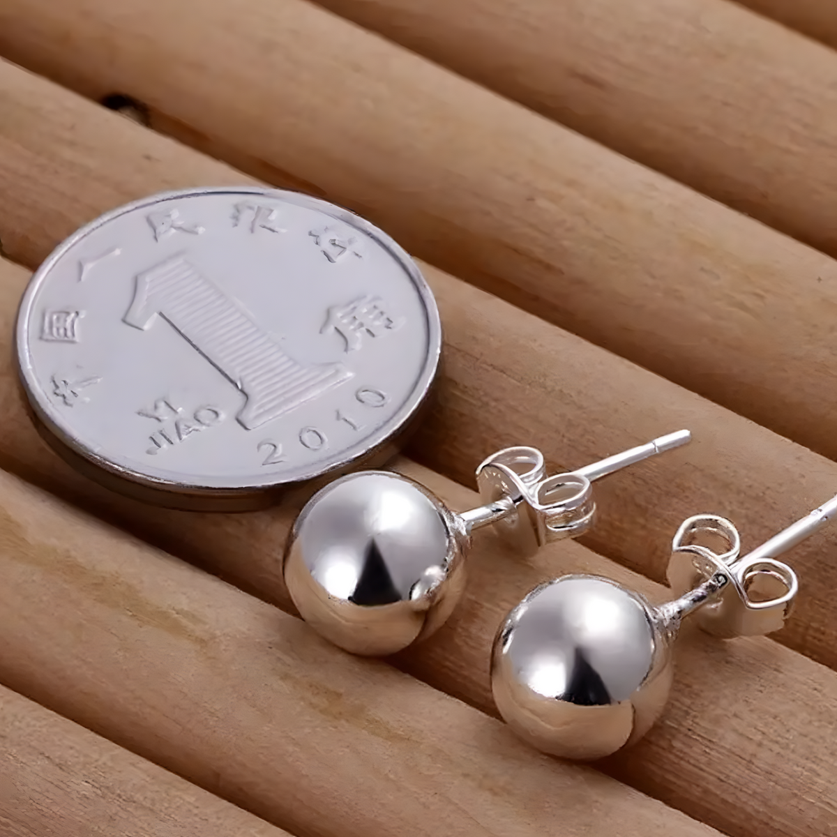 8mm Ball Stud Earrings for Women – Classic Round Butterfly Back Lightweight 1423