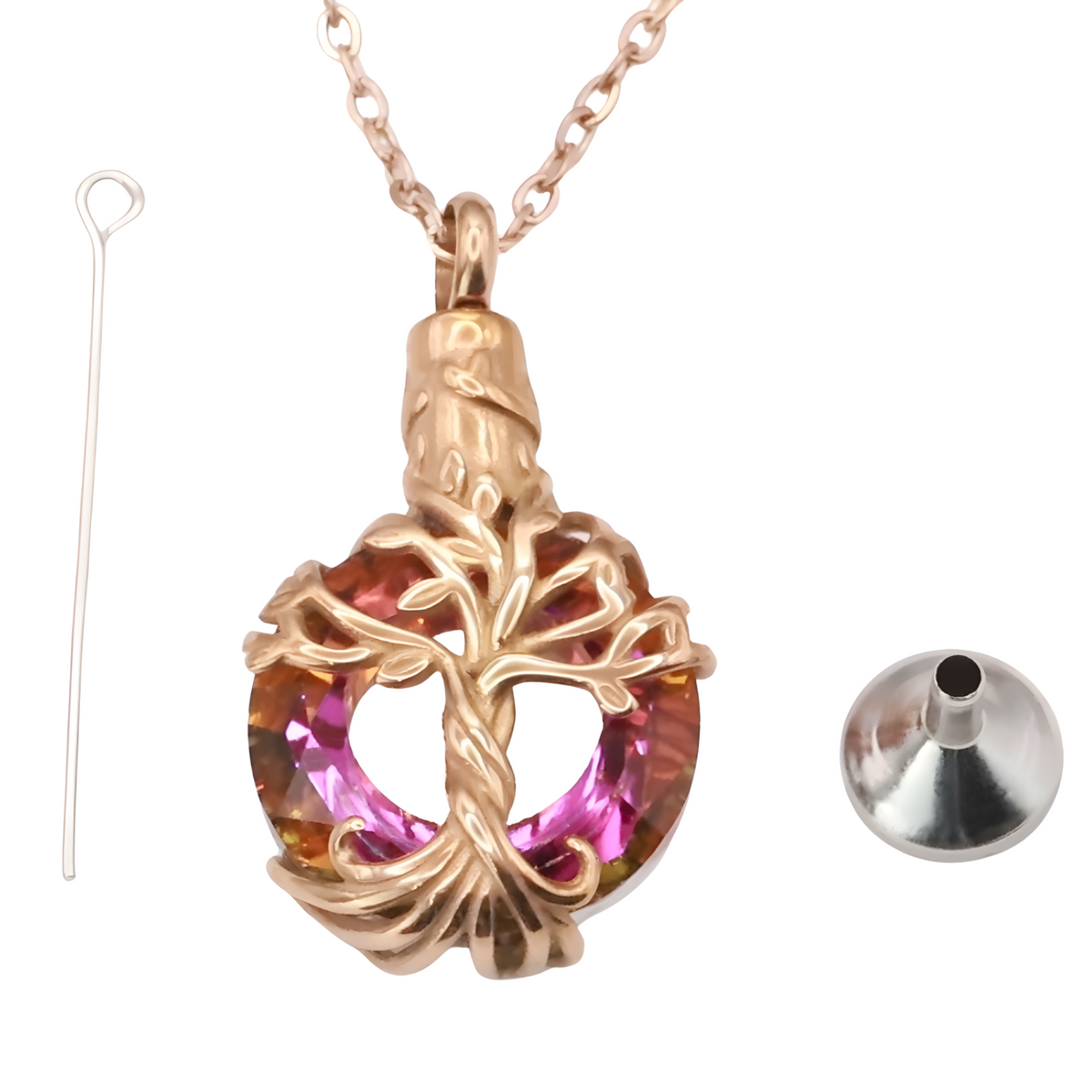 Tree of Life  Necklace with Multicolor Circle Crystal 316L Stainless Steel B221