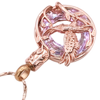 Rose Gold Eagle Bird Circular Crystal Inlay Pendant Necklace Snake Chain B205